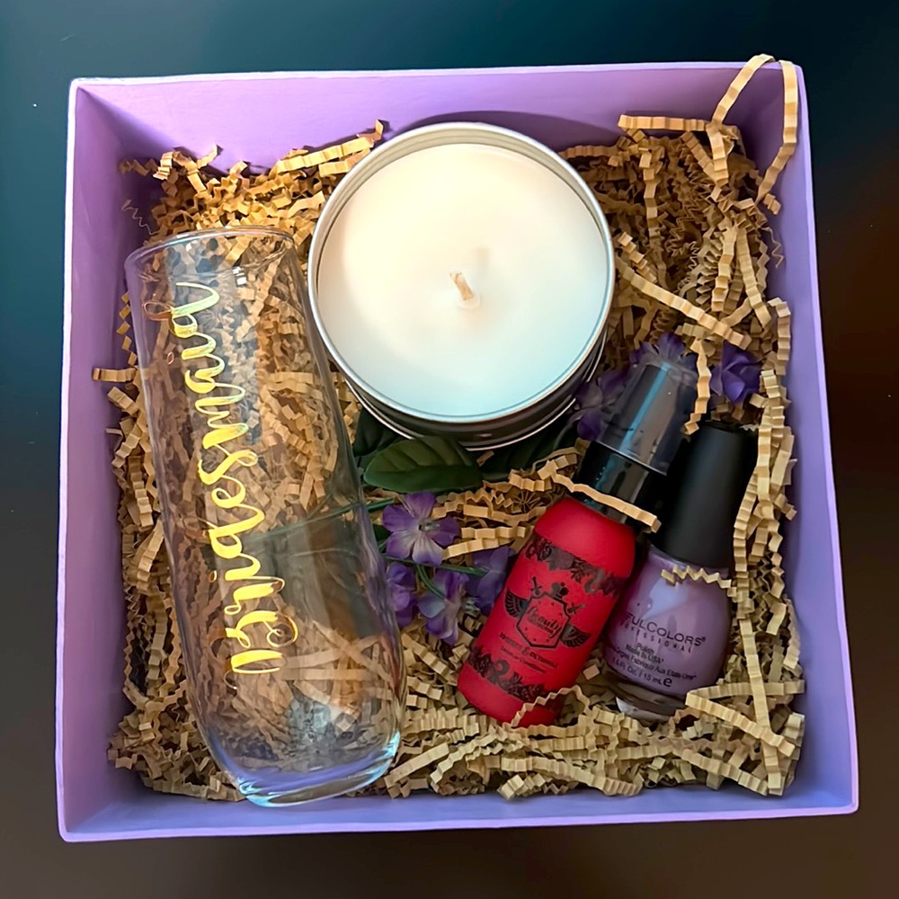 Pre-assembled purple bridesmaids proposal box